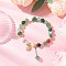 Natural Striped Agate Round Beaded Bracelets, Brass Micro Pave Cubic Zirconia Sun Charm Bracelets for Women, with Electroplate Non-magnetic Synthetic Hematite & Shell Pearl Bead, Green, Inner Diameter: 2 inch(5.2cm)