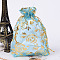 Rose Printed Organza Bags, Gift Bags, Rectangle, Light Sky Blue, 12x10cm