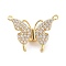 Brass Micro Pave Clear Cubic Zirconia Pendants, with Magnetic, Butterfly, Real 18K Gold Plated, 19x27x8mm, Hole: 1.2mm