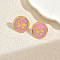 Stainless Steel Flat Round with Butterfly Stud Earrings, Golden, Pink, 23.3mm