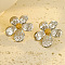 304 Stainless Steel Stud Earrings, Two Tone Flower, Golden & Stainless Steel Color, 34x35.5mm