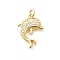 Brass Micro Pave Clear Cubic Zirconia Pendants, Dolphin Charms, Rack Plating, Long-Lasting Plated, Lead Free & Cadmium Free, Real 18K Gold Plated, 21.5x15x3.5mm, Hole: 3mm