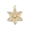 Brass Pave Clear Cubic Zirconia Pendants, Cadmium Free & Nickel Free & Lead Free, Flower, Long-Lasting Plated, Real 14K Gold Plated, 22x17.5x3.5mm, Hole: 1.2mm