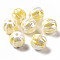 Handmade Pearlized Porcelain Beads, Bright Glazed Porcelain, Rainbow Plated, Pumpkin, Gold, 12x10~10.5mm, Hole: 2~2.2mm