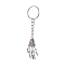 Halloween Themed Skull Hand Alloy Keychain, with Iron Split Key Rings, Antique Silver & Platinum, 9.5cm