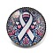 Breast Cancer Awareness Ribbon Glass Brooches, Alloy Edge for Backpack Clothes, Flat Round, Colorful, 27mm