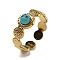 Ion Plating(IP) 304 Stainless Steel Open Cuff Rings, Synthetic Turquoise Round Finger Rings for Women Men, Real 18K Gold Plated, Adjustable