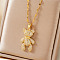 Elegant Brass Clear Cubic Zirconia Cartoon Bear Pendant Necklaces, Golden, 15.75 inch(40cm)