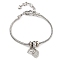 Brass Micro Pave Cubic Zirconia Link & Charm Bracelets, Leaf, Leaf, 7-1/8 inch(18.1cm)
