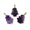 Natural Amethyst Pendants, Christmas Tree Charms with Rack Plating Brass Snap on Bails, Golden, 27x20x5mm, Hole: 8x5mm