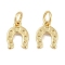 Rack Plating Brass Charms, U Shape, Long-Lasting Plated, Lead Free & Cadmium Free, with Jump Ring, Real 18K Gold Plated, 9.5x7.5x1.5mm, Hole: 3mm
