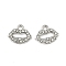 Alloy Rhinestone Pendants, Lips Charms, Platinum, 9x11x2mm, Hole: 1.5mm