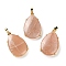 Natural Sunstone Pendants, Brass Teardrop Charms, Golden, Cadmium Free & Lead Free, 28.5x18x5~6mm, Hole: 5x4mm