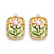 Rack Plating Alloy Enamel and ABS Imitation Pearl Pendants, Rectangle with Flower, Cadmium Free & Nickel Free & Lead Free, Golden, Yellow Green, 27x19x5.5mm, Hole: 1.6mm