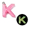 Luminous Resin Pendants, Glow in the Dark, with Platinum Plated Loop, Letter, Letter K, 23.5x19x5mm, Hole: 1.8mm