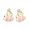 Brass Enamel Charms, Bees Charms, Long-Lasting Plated, Rack Plating, Lead Free & Cadmium Free, Real 18K Gold Plated, Pink, 13.5x11x6mm, Jump Ring: 5x1mm, Inner Diameter: 3.5mm