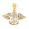 Rack Plating Brass Micro Pave Clear Cubic Zirconia Pendants, with Glass, Long-Lasting Plated, Cadmium Free & Lead Free, Teardrop with Wing Charms, Clear, 17x23.5x7mm, Hole: 4.5x3.5mm