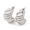 Twist C-Shaped Brass Half Hoop Stud Earrings for Women, Real Platinum Plated, 28x17mm