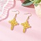 304 Stainless Steel Glass Seeds Cross Dangle Earrings, Golden, Yellow, 53x26mm