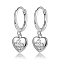 S925 Sterling Silver Heart Earrings, with Clear Cubic Zirconia, Silver, 19x6x11mm