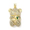 Rack Plating Brass Micro Pave Cubic Zirconia Pendants, with Enamel, Lead Free & Cadmium Free, Panda with Bamboo Charm, Real 18K Gold Plated, 32.5x21x11mm, Hole: 5x4mm