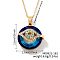 Brass Evil Eye Glass Pendant Necklaces, with Clear Cubic Zirconia, Vintage Lucky Necklaces for Daily Wear, Golden, Blue, 15.75 inch(40cm)