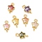 Brass Pave Cubic Zirconia Star Connector Charms, Golden, Rack Plating, Cadmium Free & Lead Free, Long-Lasting Plated, Mixed Color, 11x6x3mm, Hole: 1.5mm and 1.6mm