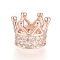 Brass Micro Pave Cubic Zirconia Beads, Long-Lasting Plated, Crown, Clear, Real Rose Gold Plated, 7x5mm, Hole: 3mm