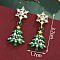 Alloy Enamel Dangle Stud Earrings, with Rhinestone & Acrylic, Golden, Christmas Tree, 37x17mm
