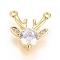 Christmas Brass Micro Pave Cubic Zirconia Pendants, Long-Lasting Plated, Elk Christmas Reindeer/Stag, Clear, Real 18K Gold Plated, 12.5x12x3.5mm, Hole: 1mm