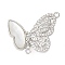 Brass Micro Pave Clear Cubic Zirconia with Natural Shell Fold Over Clasps, Butterfly, Platinum, 19.5x22.5x10mm, Hole: 1mm & 1.4mm