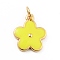 Rack Plating Brass Enamel Charms, with Jump Rings, Cadmium Free & Lead Free, Real 18K Gold Plated, Flower, Yellow, 14.5x12x1.3mm, Hole: 3.3mm