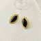 Horse Eye 304 Stainless Steel Natural Agate Stud Earrings, Golden, Black, 27.6x17.2mm