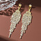 Brass Rhinestone Tassel Stud Earrings, Platinum, Light Topaz, 113.1x24.6mm