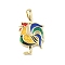 Brass Enamel Pendants, Cock Charms, Long-Lasting Plated, Rack Plating, Lead Free & Cadmium Free, Real 18K Gold Plated, 25x14x2.5mm, Hole: 4.5x2mm