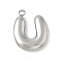 304 Stainless Steel Initial Pendants, Ion Plating(IP), Stainless Steel Color, Letter U, 16~18x6~18x3mm, Hole: 1.8mm