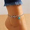 Heartbeat Paw Print Alloy Charms Anklets, with Synthetic Turquoise, Platinum, 8-1/4 inch(210mm)