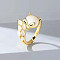 Fox Brass Cuff Rings for Women, with Cat Eye, Golden, Inner Diameter: 22mm
