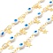 Enamel Horse Eye Link Chains, with Plastic Imitation Pearl Beads & Brass Star Charms, Real 18K Gold Plated. Soldered, Long-Lasting Plated, with Spools, Deep Sky Blue, 5x13x4mm, 7.5x4x3mm