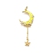 Brass Micro Pave Cubic Zirconia Pendants, with Enamel, Moon with Star, Rack Plating, Long-Lasting Plated, Lead Free & Cadmium Free, Real 18K Gold Plated, with Jump Ring, Yellow, 45.5x15.5x2.5mm, Hole: 3.2mm