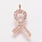 Brass Cubic Zirconia Pendants, Ribbon, Clear, Rose Gold, 16x9x2mm, Hole: 1mm