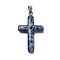 Natural Blue Spot Jasper Cross Pendants, with Brass Micro Pave Cubic Zirconia Findings, Platinum, Rack Plating, 44.5~45x27.5~28.5x7~8.5mm, Hole: 4x6.5mm