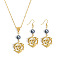 Alloy & Crystal Rhinestone & Plastic Pearl Pendant Necklaces & Dangle Earrings Sets, Flower, Golden, 580mm