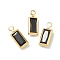 Brass Glass Charms, Rectangle Charms, Nickel Free, Faceted, Real 18K Gold Plated, Black, 9x3.5x2mm, Hole: 1.2mm