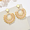 Flat Round 304 Stainless Steel Glass Seed Beads Dangle Stud Earrings, Golden, Cornsilk, 70x52mm