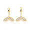Brass Micro Pave Clear Cubic Zirconia Charms, Fishtail Charms, Real 18K Gold Plated, 13.5x13x2mm, Hole: 4.5x2.5mm