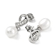 Cubic Zirconia Bowknot with Natural Pearl Dangle Stud Earrings EJEW-F318-15P-2