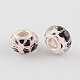 Large Hole Heart Pattern Acrylic European Beads with Silver Tone Brass Double Cores OPDL-R113-07B-2