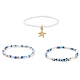 Set di 3 pz 3 semi di vetro in stile e plastica abs perla e braccialetti elasticizzati con perline malocchio BJEW-JB09358-1