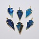 Natural Dyed Agate Triangle Golden Plated Big Pendants G-P077-41D-1